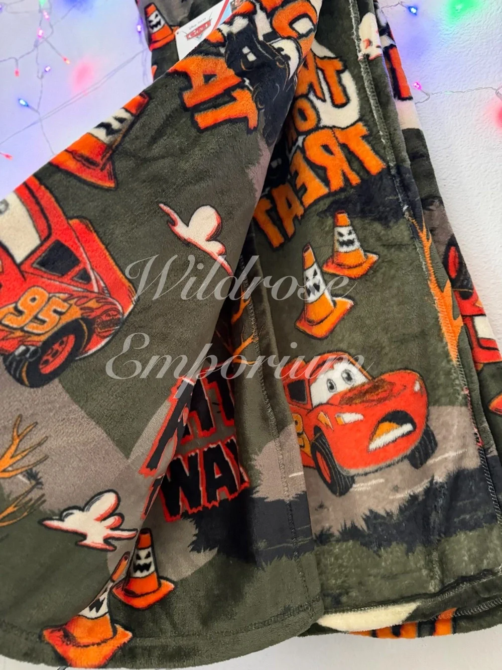Disney Pixar Cars Halloween Plush Throw Blanket- olive green & orange, 50” x 70”
